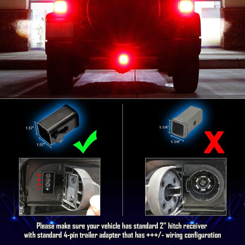 OPP ULITE Trailer Hitch Lights LED Brake Tail Light 15 LEDs Red Lens Cover Light Fit 2" Receiver Truck SUV (Trailer Lights LY039-1) - Image 3